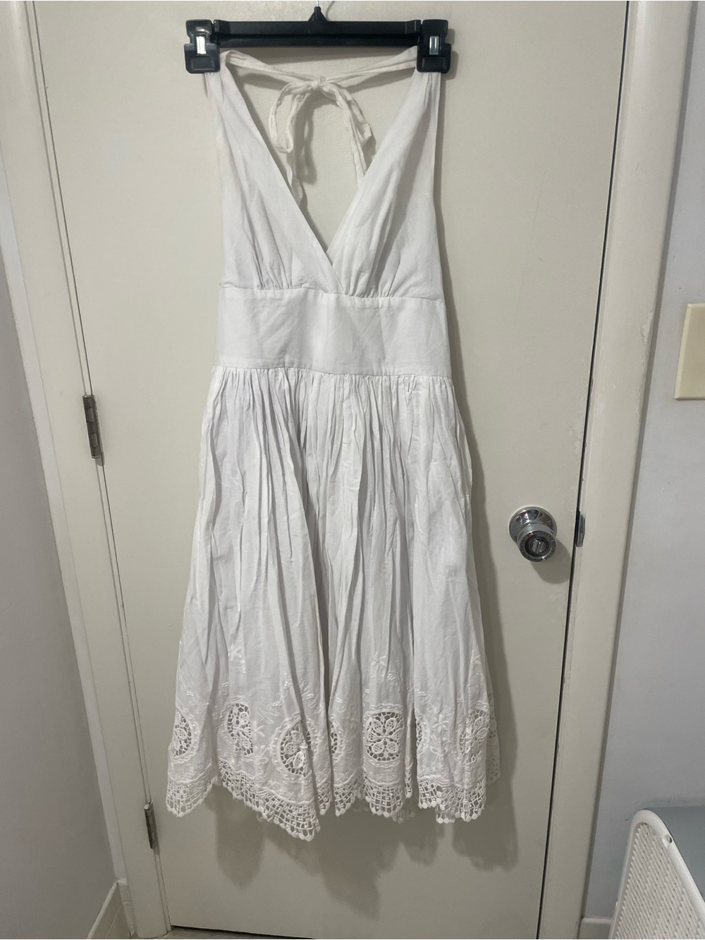 white halter low back dress Unique Vintage | Dresses | Unique Vintage Midi With Lace Hem Sundress M Swing Gemstone Jewelry